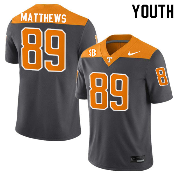 Youth #89 Mike Matthews Tennessee Volunteers College Football Jerseys Stitched-Anthracite